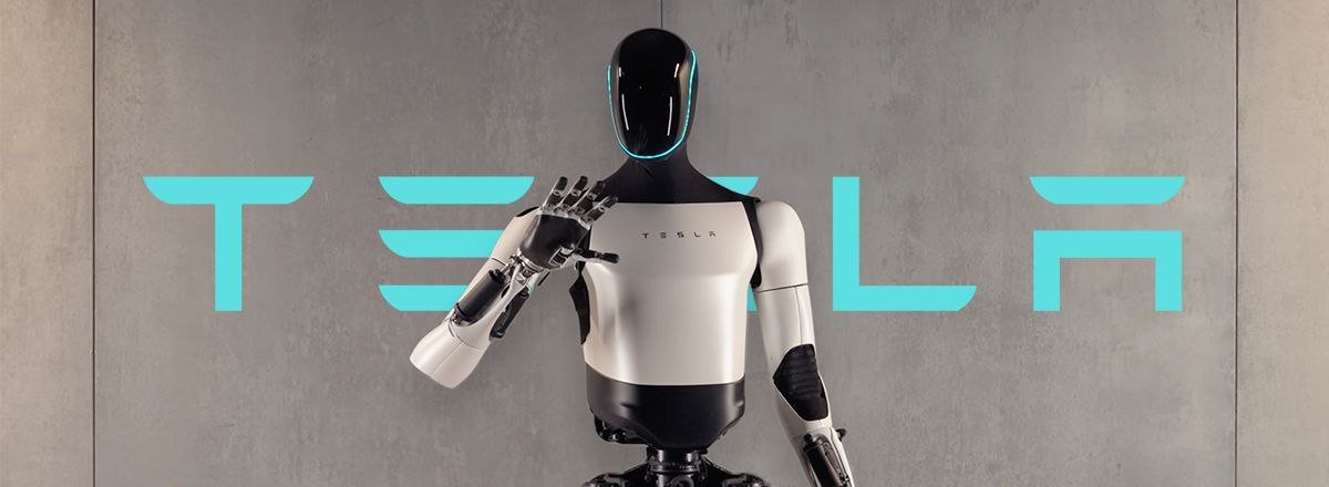 Robótica humanoide ante muro Tesla